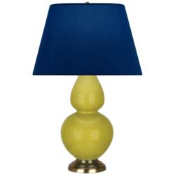 Double Gourd 31"H Citron And Brass Table Lamp w/ Navy And Gray Shade