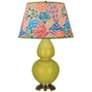 Double Gourd 31"H Citron And Brass Table Lamp w/ Spring Floral Shade