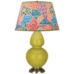 Double Gourd 31"H Citron And Brass Table Lamp w/ Spring Floral Shade