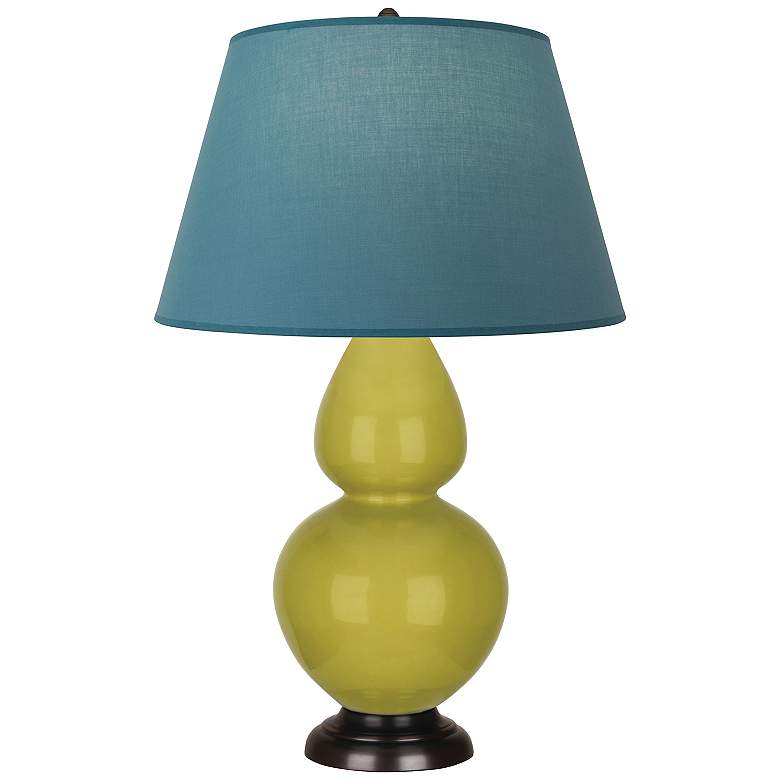 Image 1 Double Gourd 31"H Citron And Bronze Lamp w/ Bright Blue And Gray Shade
