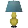 Double Gourd 31"H Citron And Bronze Lamp w/ Bright Blue And Gray Shade