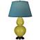 Double Gourd 31"H Citron And Bronze Lamp w/ Bright Blue And Gray Shade