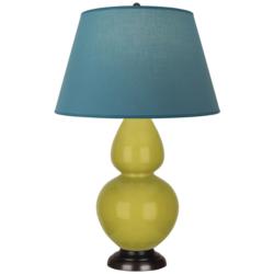 Double Gourd 31"H Citron And Bronze Lamp w/ Bright Blue And Gray Shade