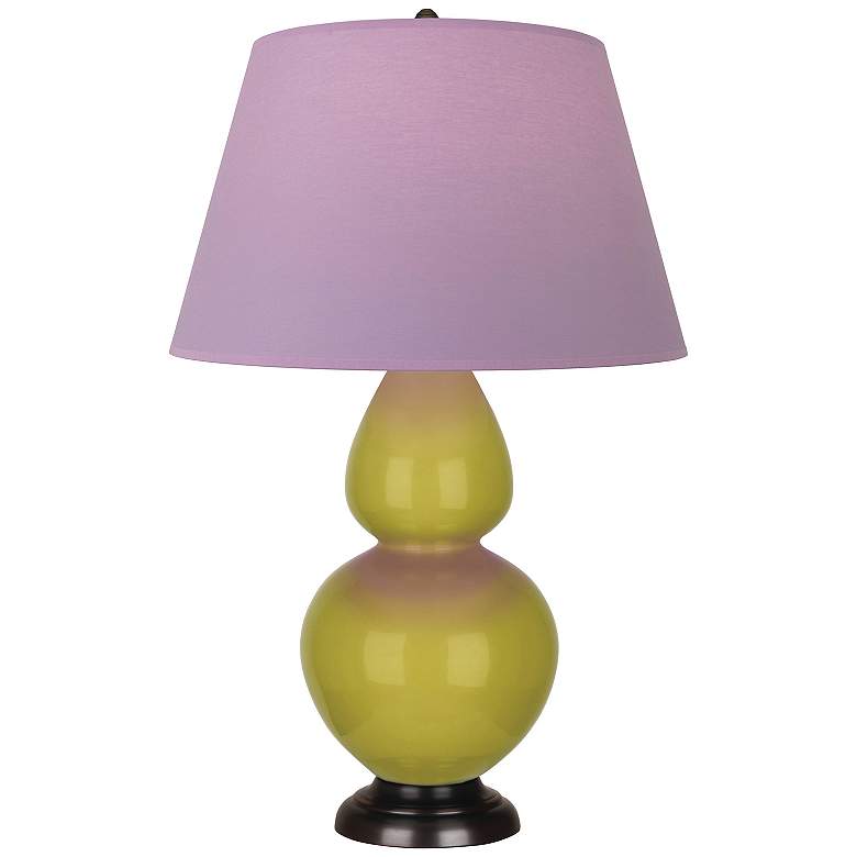 Image 1 Double Gourd 31"H Citron And Bronze Lamp w/ Lavender And Plum Shade