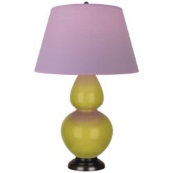 Double Gourd 31"H Citron And Bronze Lamp w/ Lavender And Plum Shade