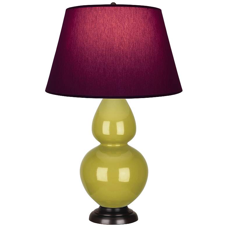 Image 1 Double Gourd 31"H Citron And Bronze Lamp w/ Plum And Lavender Shade