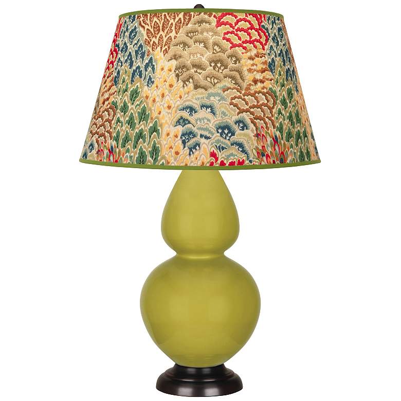 Image 1 Double Gourd 31"H Citron And Bronze Table Lamp w/ Fall Floral Shade