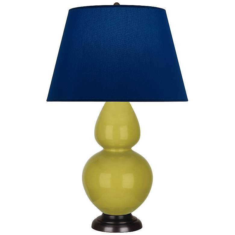 Image 1 Double Gourd 31"H Citron And Bronze Table Lamp w/ Navy And Gray Shade