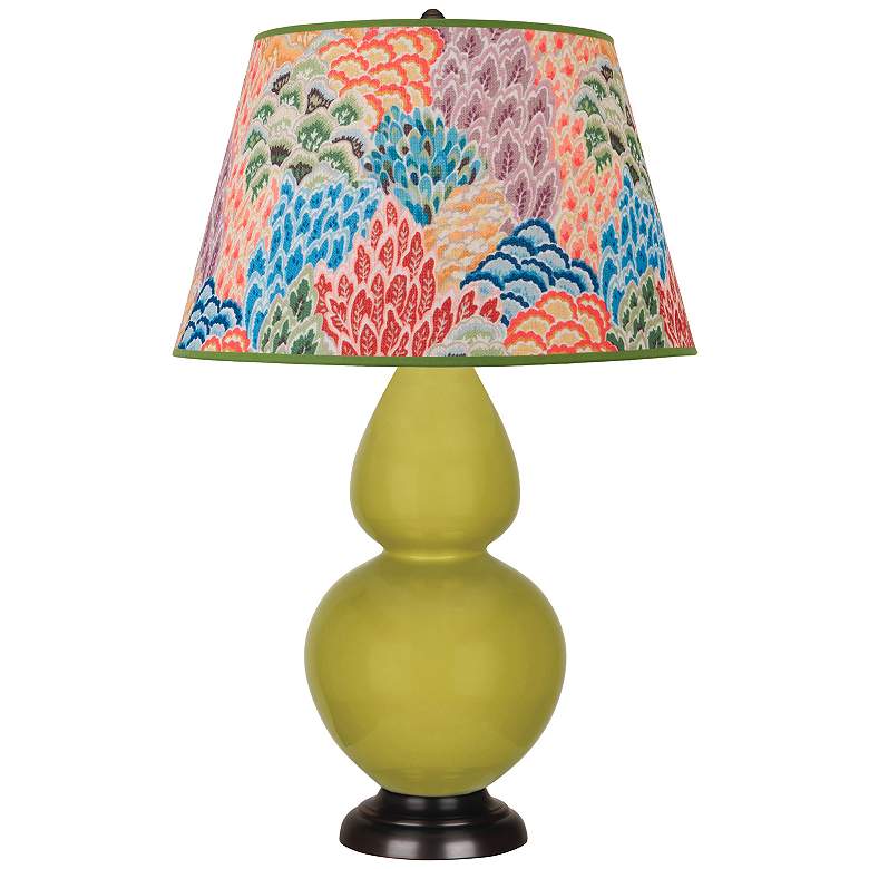 Image 1 Double Gourd 31"H Citron And Bronze Table Lamp w/ Spring Floral Shade