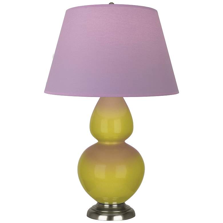 Image 1 Double Gourd 31"H Citron And Silver Lamp w/ Lavender And Plum Shade