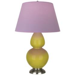Double Gourd 31"H Citron And Silver Lamp w/ Lavender And Plum Shade