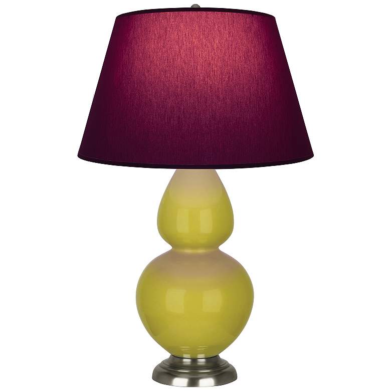 Image 1 Double Gourd 31"H Citron And Silver Lamp w/ Plum And Lavender Shade