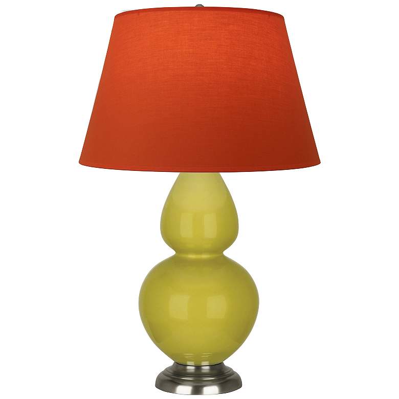 Image 1 Double Gourd 31"H Citron And Silver Lamp w/ Tangerine And Taupe Shade