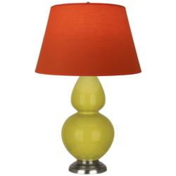 Double Gourd 31"H Citron And Silver Lamp w/ Tangerine And Taupe Shade