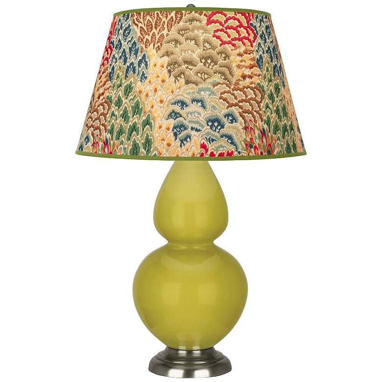 Image 1 Double Gourd 31"H Citron And Silver Table Lamp w/ Fall Floral Shade