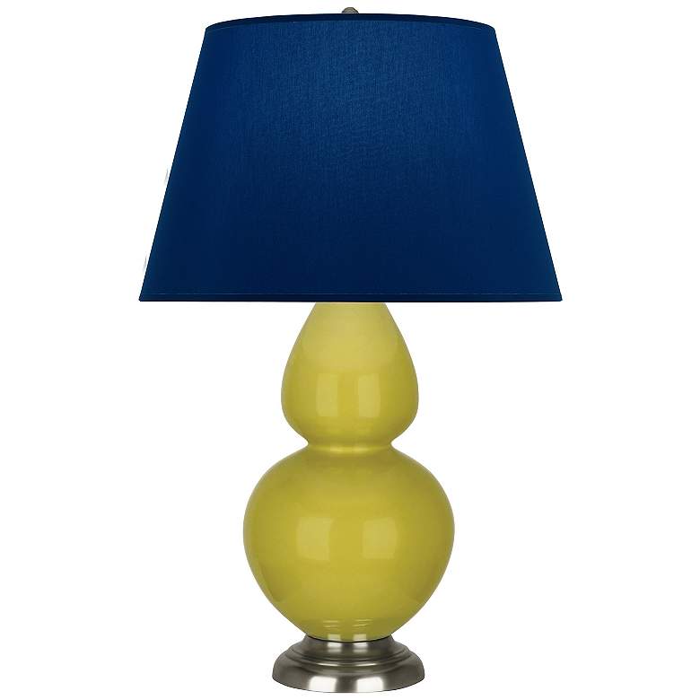 Image 1 Double Gourd 31"H Citron And Silver Table Lamp w/ Navy And Gray Shade