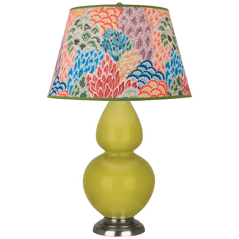 Image 1 Double Gourd 31"H Citron And Silver Table Lamp w/ Spring Floral Shade