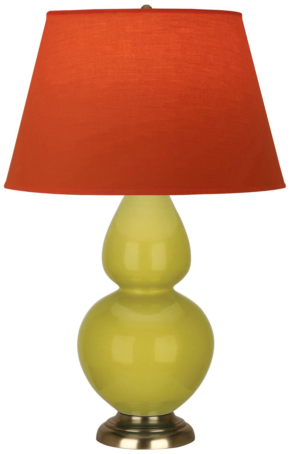 Double Gourd 31"H Citron & Brass Lamp w/ Tangerine & Taupe Made to Order
