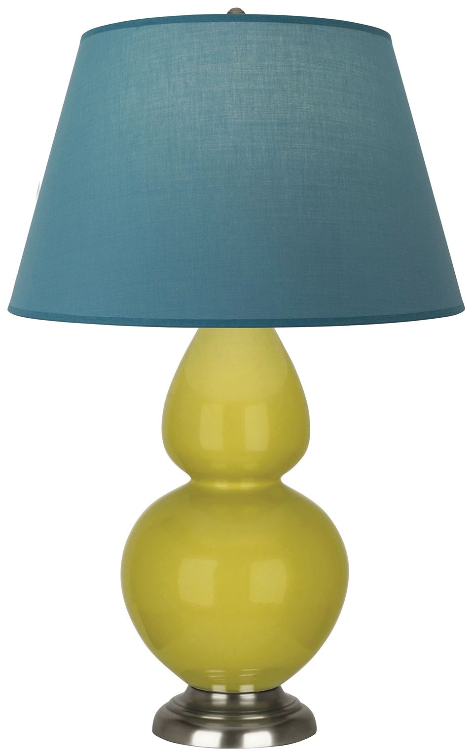 Double Gourd 31"H Citron & Silver Lamp w/ Bright Blue & Gray Made to Order