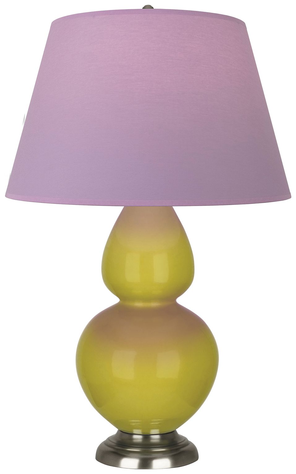 Double Gourd 31"H Citron & Silver Lamp w/ Lavender & Plum Made to Order