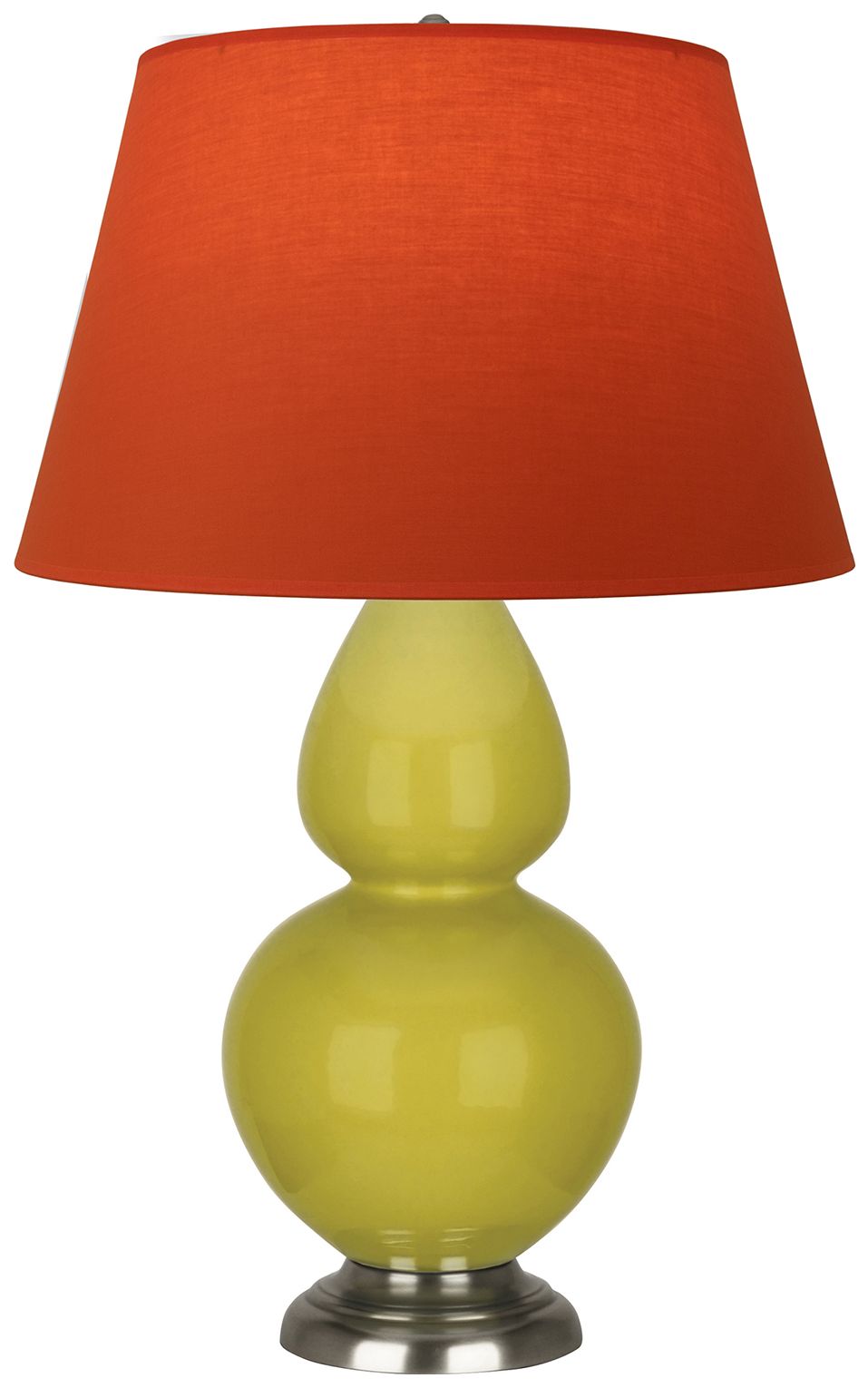 Double Gourd 31"H Citron & Silver Lamp w/ Tangerine & Taupe Made to Order