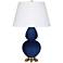 Double Gourd 31"H Cobalt And Antique Brass Table Lamp w/ Pearl Shade
