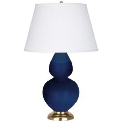 Double Gourd 31"H Cobalt And Antique Brass Table Lamp w/ Pearl Shade