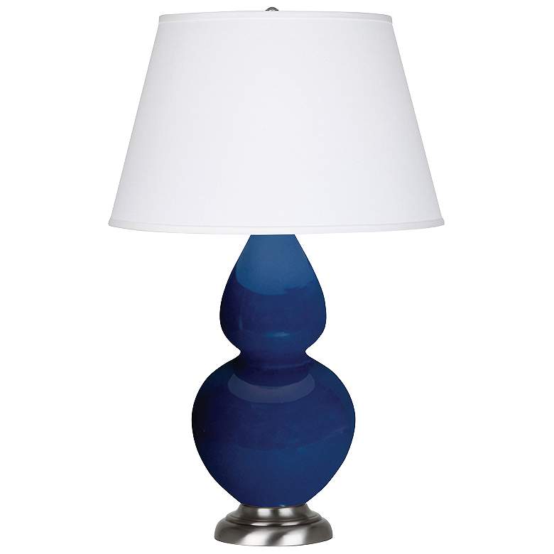 Image 1 Double Gourd 31"H Cobalt And Antique Silver Table Lamp w/ Pearl Shade