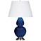 Double Gourd 31"H Cobalt And Antique Silver Table Lamp w/ Pearl Shade