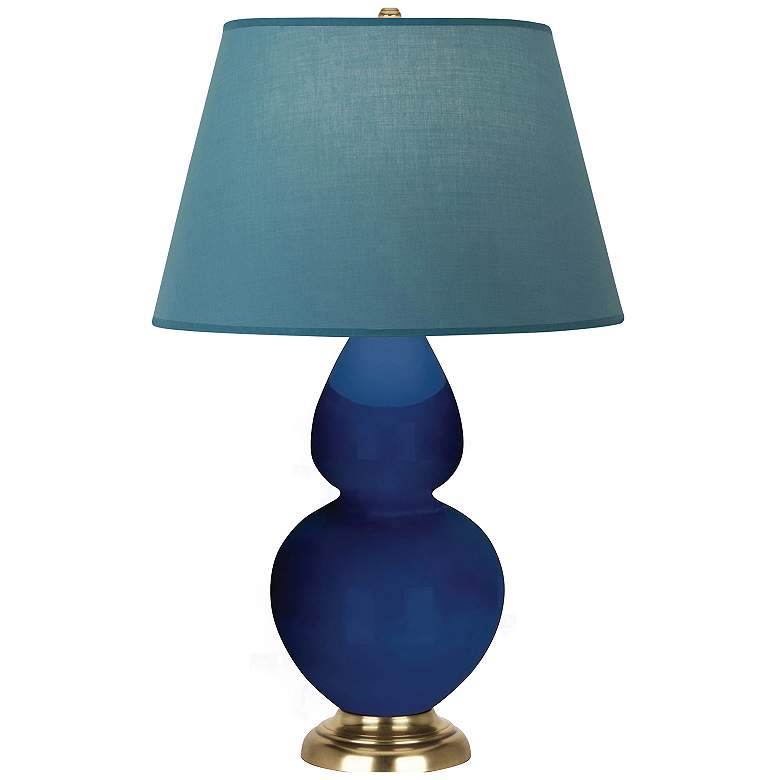 Image 1 Double Gourd 31"H Cobalt And Brass Lamp w/ Bright Blue And Gray Shade