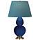 Double Gourd 31"H Cobalt And Brass Lamp w/ Bright Blue And Gray Shade