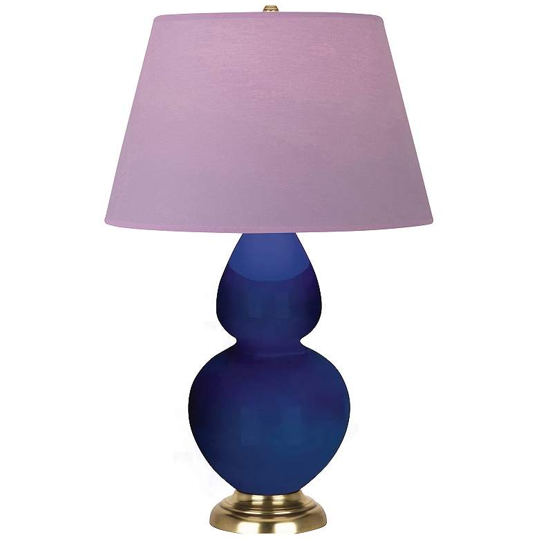 Image 1 Double Gourd 31"H Cobalt And Brass Lamp w/ Lavender And Plum Shade