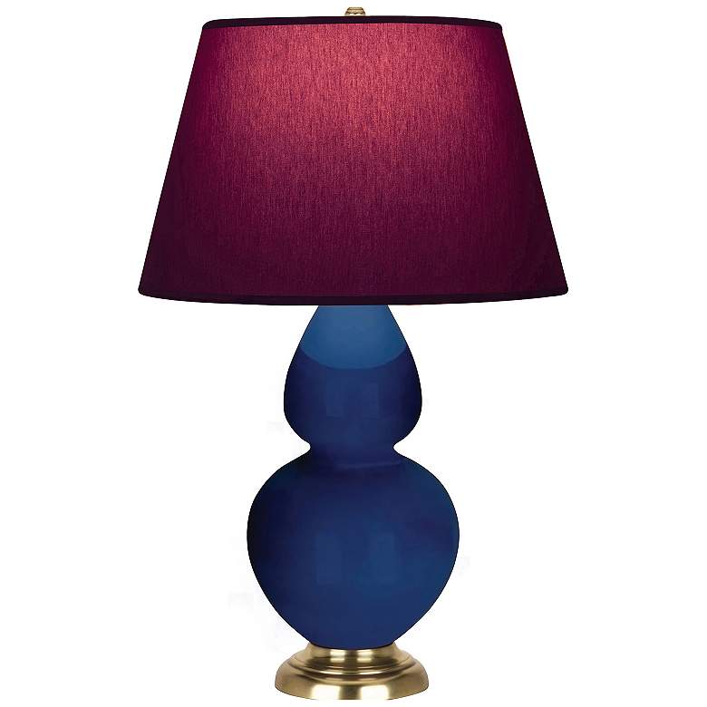 Image 1 Double Gourd 31"H Cobalt And Brass Lamp w/ Plum And Lavender Shade