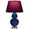 Double Gourd 31"H Cobalt And Brass Lamp w/ Plum And Lavender Shade
