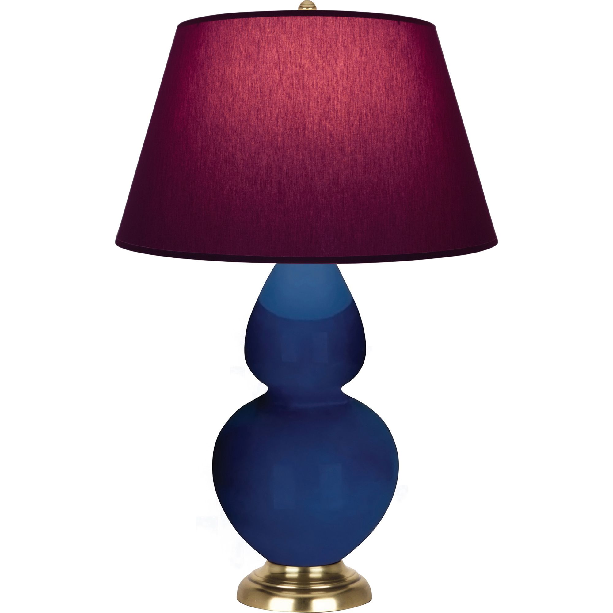 Image 2 Double Gourd 31"H Cobalt And Brass Lamp w/ Plum And Lavender Shade more views
