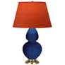 Double Gourd 31"H Cobalt And Brass Lamp w/ Tangerine And Taupe Shade