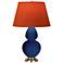 Double Gourd 31"H Cobalt And Brass Lamp w/ Tangerine And Taupe Shade