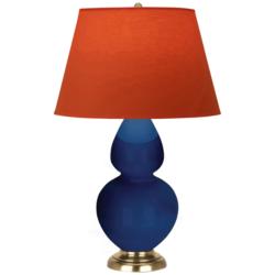 Double Gourd 31"H Cobalt And Brass Lamp w/ Tangerine And Taupe Shade