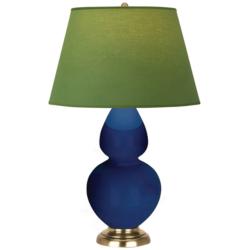 Double Gourd 31"H Cobalt And Brass Lamp w/ Tea Green And Taupe Shade
