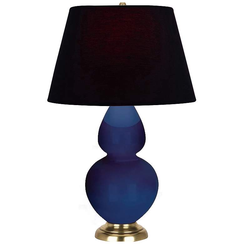 Image 1 Double Gourd 31"H Cobalt And Brass Table Lamp w/ Ink And Rose Shade