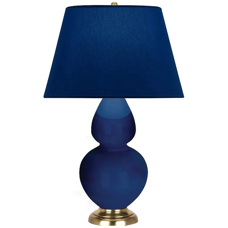 Image 1 Double Gourd 31"H Cobalt And Brass Table Lamp w/ Navy And Gray Shade