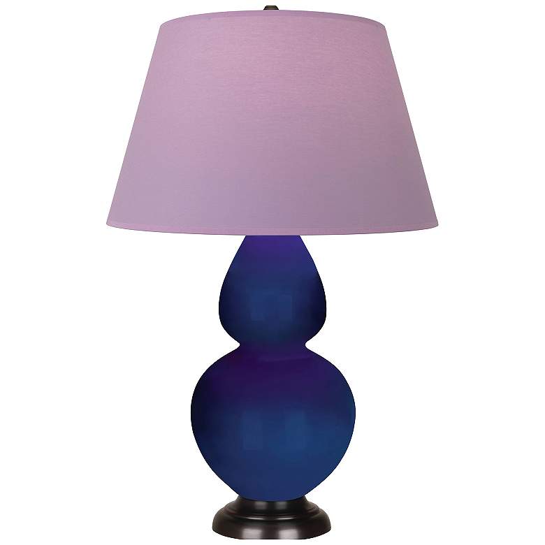 Image 1 Double Gourd 31"H Cobalt And Bronze Lamp w/ Lavender And Plum Shade