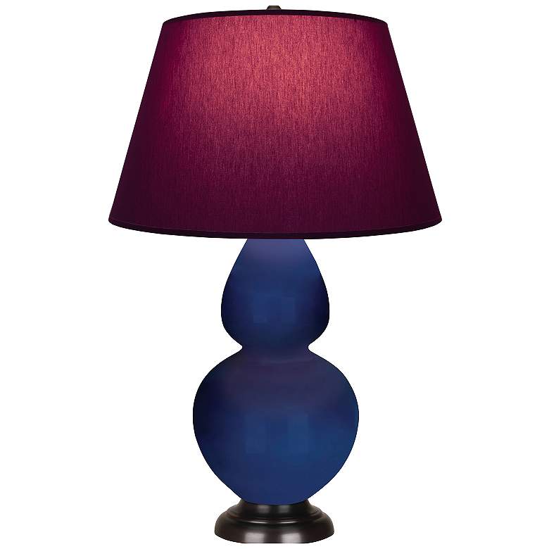 Image 1 Double Gourd 31"H Cobalt And Bronze Lamp w/ Plum And Lavender Shade