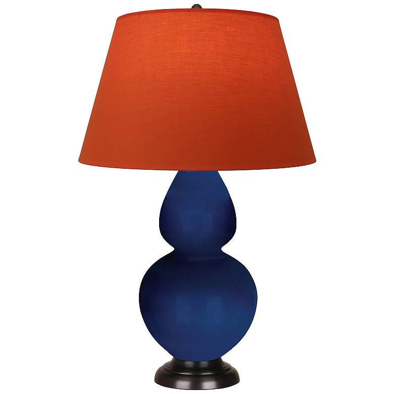 Image 1 Double Gourd 31"H Cobalt And Bronze Lamp w/ Tangerine And Taupe Shade