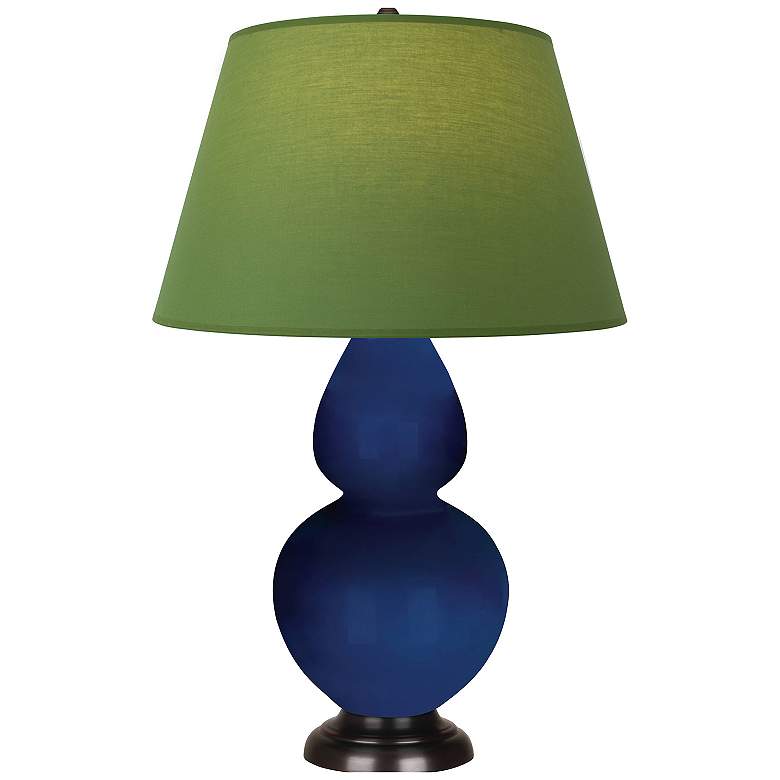 Image 1 Double Gourd 31"H Cobalt And Bronze Lamp w/ Tea Green And Taupe Shade