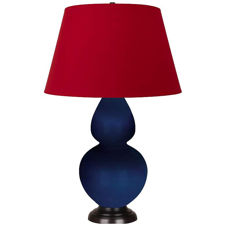 Image 1 Double Gourd 31"H Cobalt And Bronze Table Lamp w/ Black And Red Shade