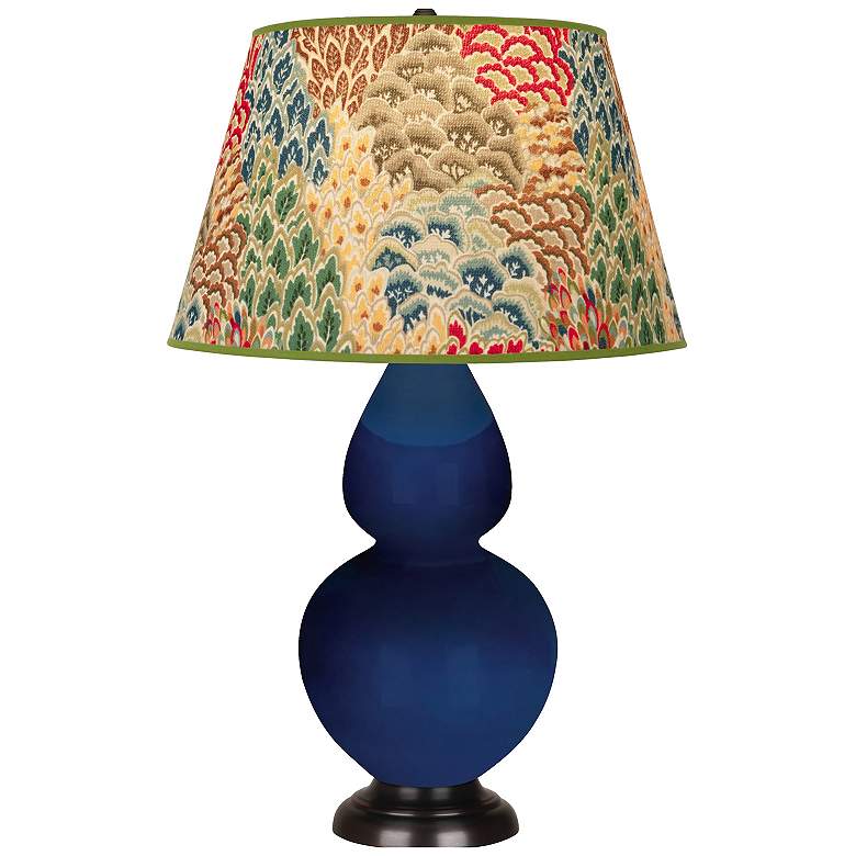 Image 1 Double Gourd 31"H Cobalt And Bronze Table Lamp w/ Fall Floral Shade