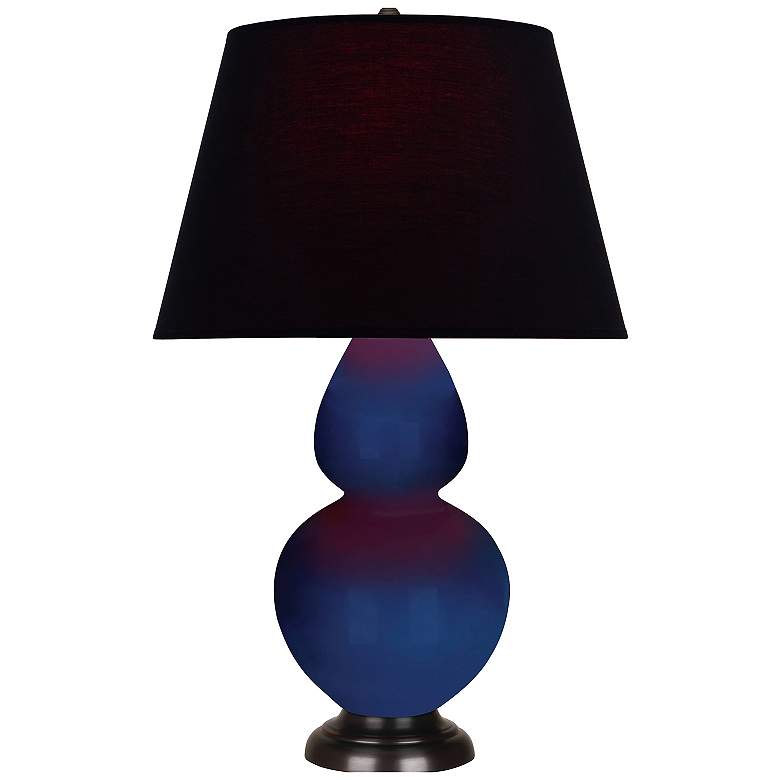 Image 1 Double Gourd 31"H Cobalt And Bronze Table Lamp w/ Ink And Rose Shade