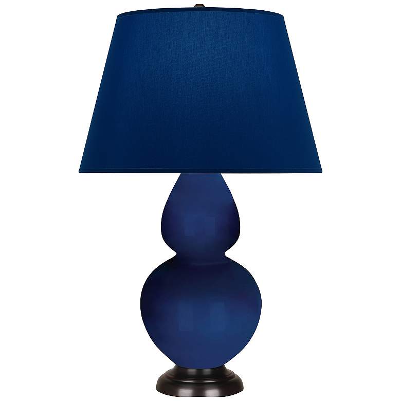 Image 1 Double Gourd 31"H Cobalt And Bronze Table Lamp w/ Navy And Gray Shade
