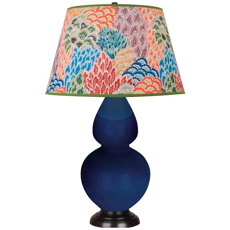 Image 1 Double Gourd 31"H Cobalt And Bronze Table Lamp w/ Spring Floral Shade